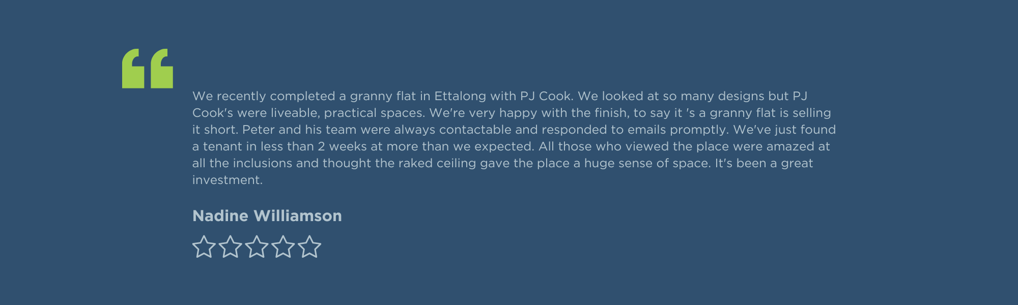 P J Cook Builder Central Coast Testimonial Review